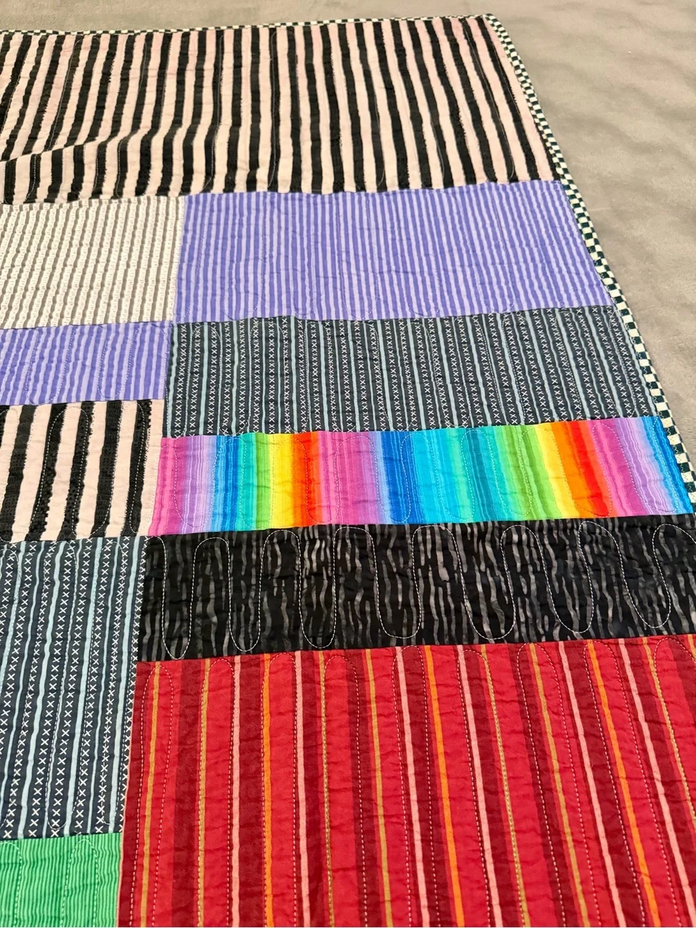 Patchwork Stripe Quilted Throw in Multi-Color